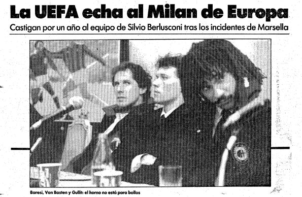 La pifia y sanción del A.C Milan en el Vélodrome&nbsp;marsellés